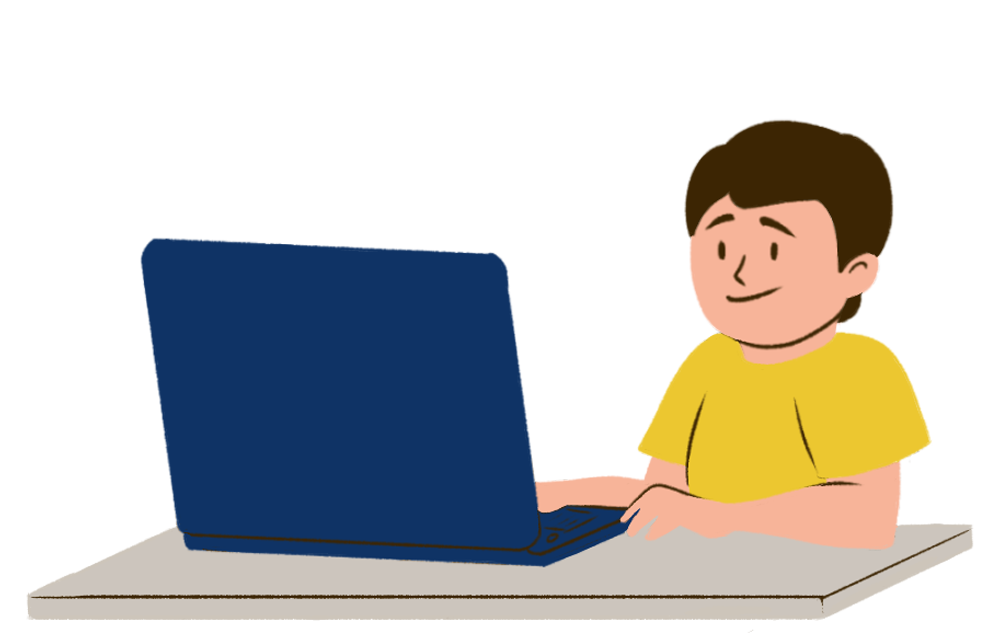 иконка ребенка за ноутбуком и столом